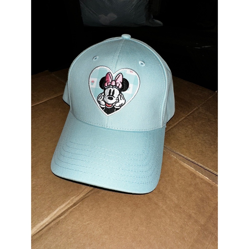 Disney Minnie Mouse Girls Baseball Hat Light Blue Gingham Heart Bow Cap NWT